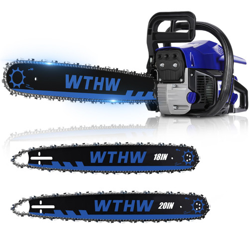 WTHW 58 cc Gas Chainsaw, 20 in & 18 in Quick-Switch Bars, 2 Chains