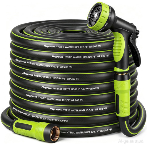 Garden Hose 50ft, Non-Expandable Heavy Duty Water Hose with 10 Function Sprayer, Flexible, Leakproof, Kink Resistant & Hybrid Hose for Yard, Outdoor, 600 PSI