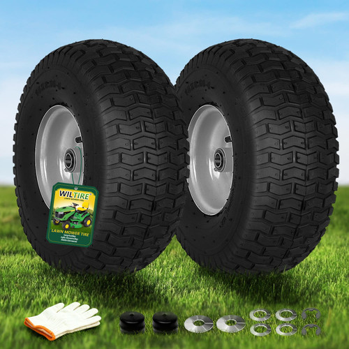 Wiltire 2 PCS 15x6.00-6nhs Front Lawn Mower Tires and Wheel Pneumatic