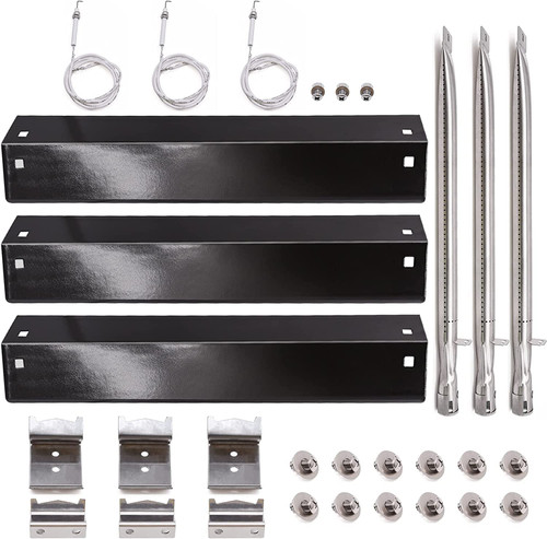 Criditpid Grill Parts for Chargriller 5050, 5650, 3001, 3030, 5072, 3008, 4000, 5252, 3072 Grill Models, Porcelain Steel Heat Plate, Burner Tube, Hanger Bracket, Electronic Igniter.
