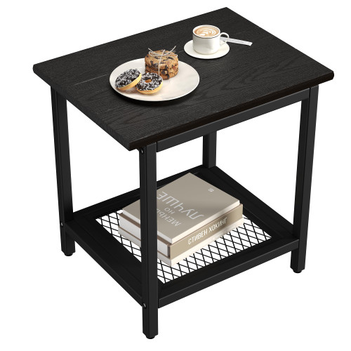 PyraLine 2-Tier Outdoor Side Table with Storage, Weather Resistant Patio End Table, HDPS Small Accent Table for Deck, Garden, Pool, Backyard, Black