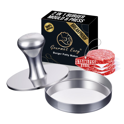 Gourmet Easy Hamburger Press Patty Maker & Smash Burger Press, 2-in-1 Combo