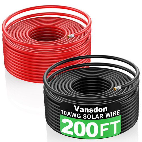 Vansdon 2x200FT Solar Panel Wire,10AWG Solar Wire Tinned Copper PV Cable