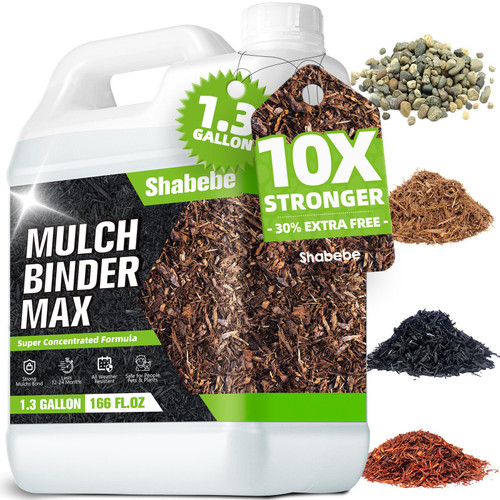 Shabebe Mulch Glue for Landscaping 1.3 Gallon, High-Concentration Rock Glue, Gravel Binder with Ultra-Stick Grip, Covers 2X More Area for Pea Gravel, Mulch & Pebbles, Long-Lasting & Non-Toxic