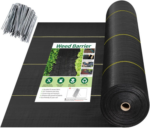 Shade&Beyond 4ftx300ft Weed Barrier Fabric, 3.2oz Heavy Duty Permeable Landscape Fabric, Woven UV Resistant Ground Cover with Staples for Gardens/Yards/Landscaping
