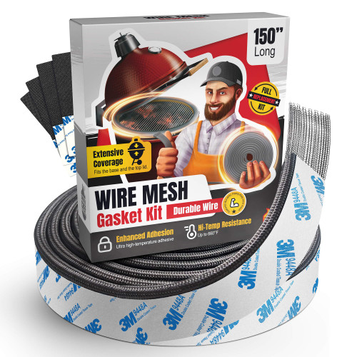Wire Mesh Gasket Kit Fit for Kamado Joe Classic - 150" Fiberglass Gasket Replacement Kit - Fit for Big Green Egg - Kamado Accessories & Replacement Parts - Smoker Gasket Seal