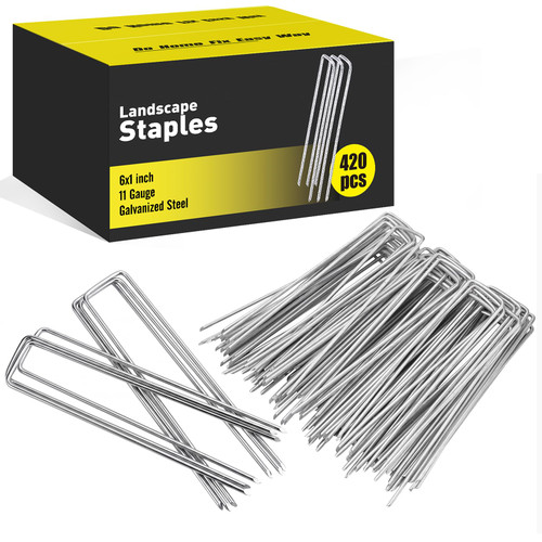 HongWay 420 Pack Landscape Staples, 6 Inch Garden Stakes Galvanized Steel