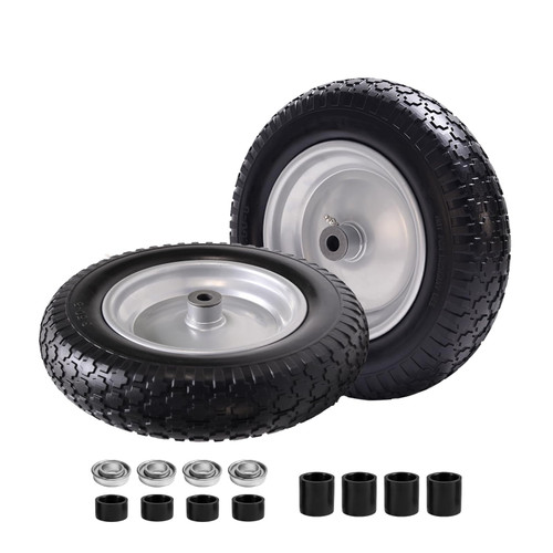 LTNICER 14.5" Wheelbarrow Tire, 3.50-8" Flat-free Solid Tire and Wheel with 3" -7" Centered Hub and 5/8" & 3/4"Bearings for Wheelbarrow Trolley Dolly Lawn Mover Go Kart Replacement (2-Pack)