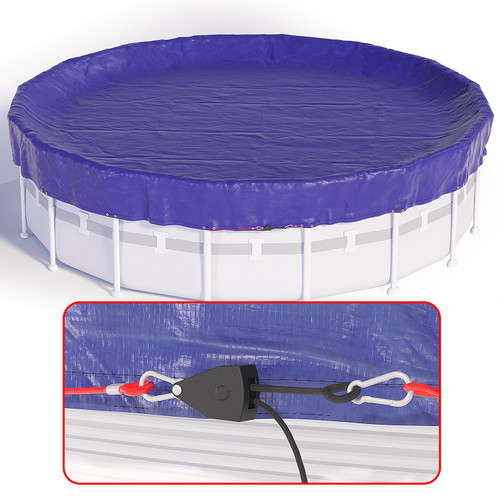 24 FT Round Winter Pool Cover for Above Ground Pools, Cable and Pulley