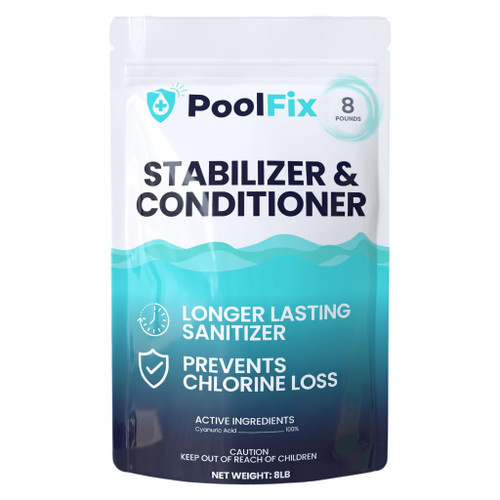 PoolFix Stabilizer & Conditioner - 8lb Resealable Bag | Cyanuric Acid for Pool Water Balance, Increase Chlorine Efficiency | Long-Lasting Chlorine Stabilizer