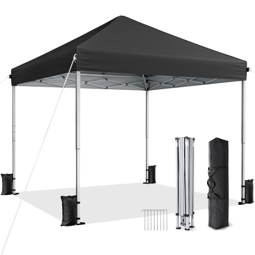 Vinabilia 10x10 Pop Up Canopy Tent with One-Push Center Lock,Black
