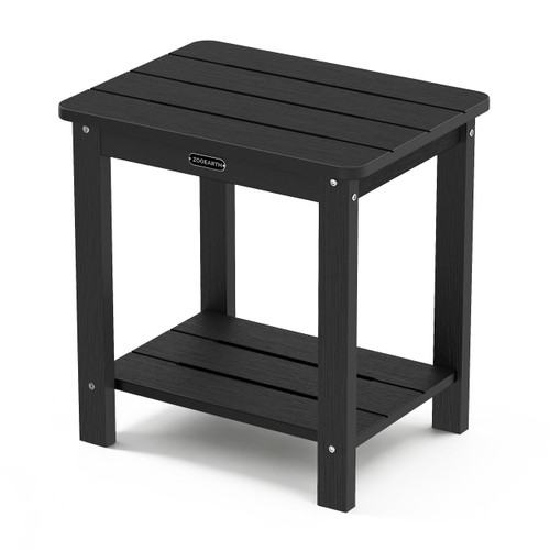 Adirondack Square Outdoor Side Table, 2-Tier Storage Patio End Table, Black