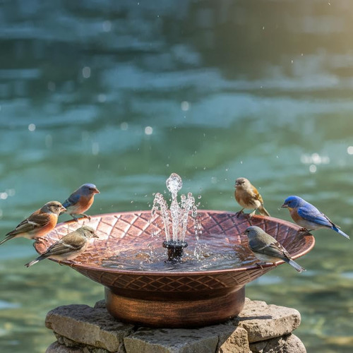 Aifeorzo Bird Bath for Outside, 12.6" Solar Powered Bird Bath with Fountain, Metal Bird Bath Bowl, Outdoor Patio Lawn Decor (Bronze)