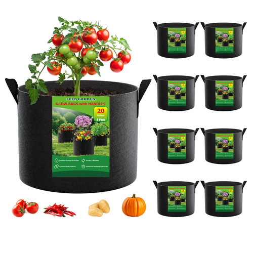 FEED GARDEN 20 Gallon Plant Grow Bags 8 Pack 300G Fabric Pots with Handles