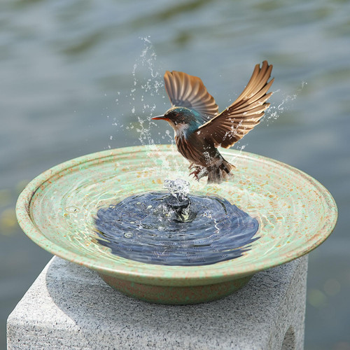 HOUYANG Solar Fountain Bird Bath, Metal Bird Bath Bubbler,Bird Bath Bowl