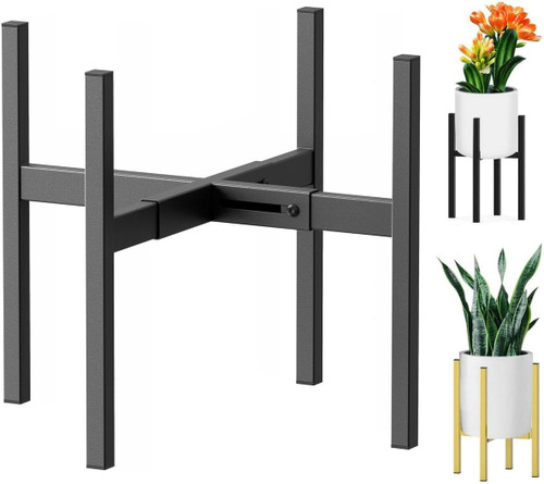 BSTMAI Metal Plant Stand, Adjustable Size Fits 10 12 13 14 15 16 Inches Large Planter Pot,Mid Century Expandable Plant Holder Indoor Outdoor Corner (HeavyBlack, Fits all pots between 8" and 16")