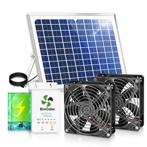 ecoCalm Solar Exhaust Fan for Chiken Coop with Smart Thermostat and Battery