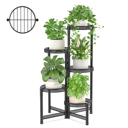 iDavosic.ly Plant Stand Indoor Outdoor, 5 Tier Iron Corner Shelf, Black