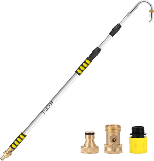 POOPLE Gutter Cleaning Tools from The Ground, 20FT Reach Telescoping Gutter Cleaner Tool, Rain Gutters Cleaning Wand with 360° Metal Head, Gutters Cleaner Hose Attachment & Connection Adapter