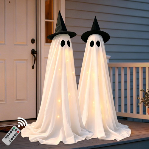 DAZONGE 2-Pack Halloween Ghost Decorations Outdoor with Remote Lights