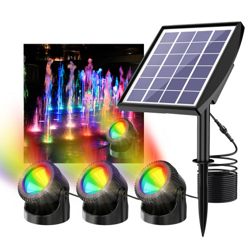 RGB Solar Pond Lights LED Underwater, 13 Lighting Modes Submersible Pond Lights, Smart Auto ON/Off Color Changing Landscape Spotlights with IP68 Waterproof for Outdoor Ponds Garden Patio Decor