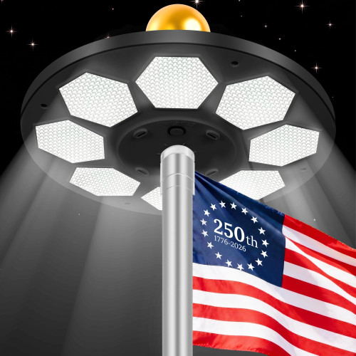 160 LED Solar Flag Pole Light 3000 Lumen, 17 H Lighting for 15-30 Ft Poles