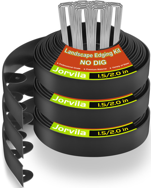Jorvila No Dig Landscape Edging Kit, 1.5" x 100' Plastic Garden Edging