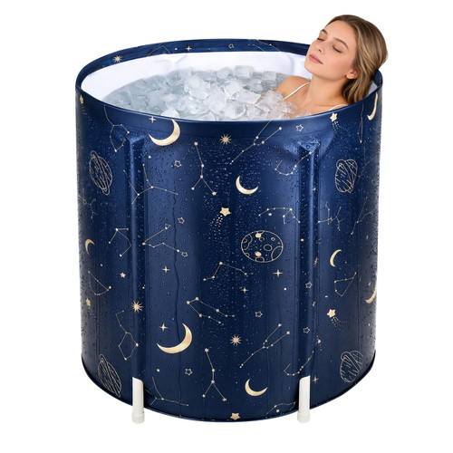 STARBRILLIANT Portable Foldable Bathtub, Collapsible Adult Bath Tub for Hot SPA and Ice Bath, Space-Saving Storage, Durable PVC Material (Starry Sky A, 27inch)