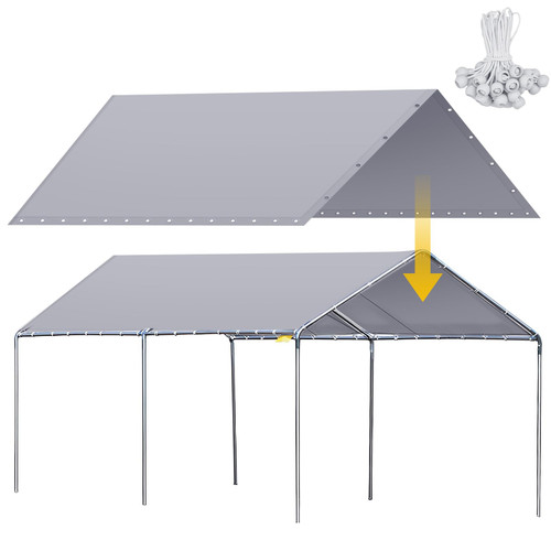 Wesnoy 12 x 20 ft Heavy Duty Canopy Replacement Top, 50 Bungees, Grey