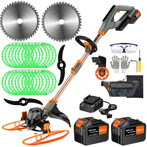 WeGofly 14" Electric Weed Wacker, 4 in 1 Cordless String Trimmer/Lawn Edger/Lawn Mower/Brush Cutter with Steel Gears, 2×21V 6.0Ah Batteries & Charger, Lightweight Grass Trimmer for Yard Garden