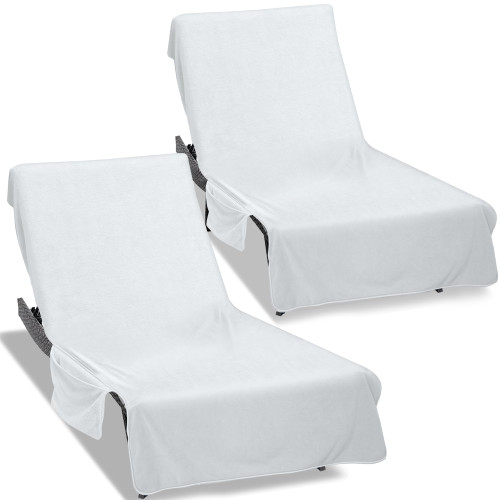 Ruikyhom Super Soft & Thick Lounge Chair Towel Cover (Pack of 2), Chaise Lounge Cover with Pockets,Beach Chair Cover for Pool Beach Garden Courtyard and Trips,85 x 30 in Pool Chair Cover,White