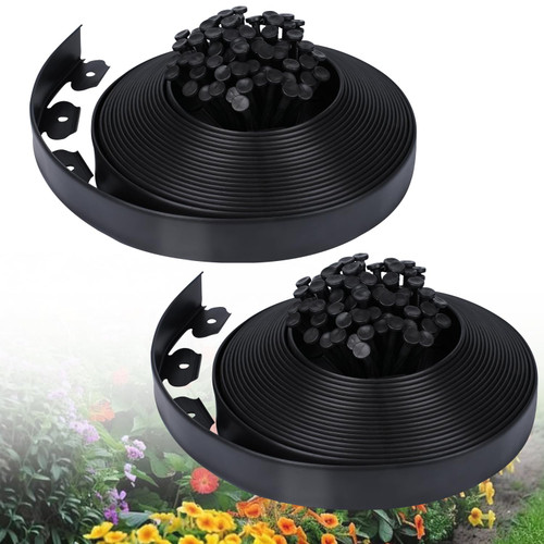 2 Inch x 100ft Landscape Edging Border with 150 Stakes, No Dig Flexible Plastic Garden Edging Border Kit, Tool-Free Installation Landscaping Edging for Paver, Mulch, Yard, Flower Bed