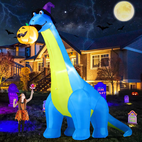 COMIN Halloween Inflatables 10 FT Dinosaurs Eating Pumpkin Decorations