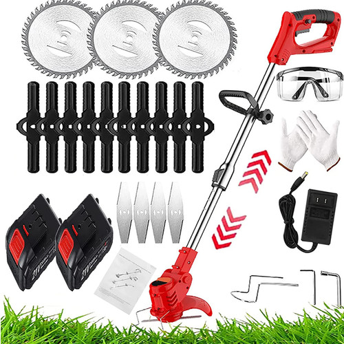 Weed Wacker Electric Cordless Grass Trimmer,with 3Types Blades,Included 2Pcs 21v 4Ah Batteries Electric Stringless Weed Trimmer Lightweight 2.6lb， for Yard and Garden