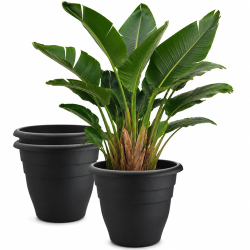RooTrimmer 3 Pack 20 Inch Large Plant Pots for Outdoor,Heavy Duty Extra Large Deep Garden Planter with Drainage Holes,Sturdy Textured Black Flower Pot for Trees,Shrubs,Patio,Lawn