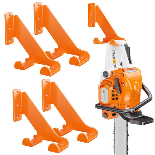 POKIPO Chainsaw Hanger,4 Pack Chainsaw Holder Wall Mount Heavy Duty Metal Chainsaw Chain Hook Storage Loads 70lbs Accessories Chainsaw Rack Organizer fits for Most Tools for Garden,Garage, Workshop
