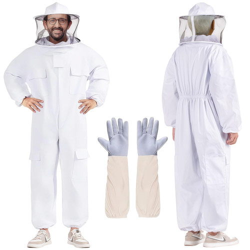 LONGADS Professional Bee Suits for Men Women Sting Proof with Round Veil, Sting-Proof Full Body Protection Beekeeping Suit with Glove, Safety Ventilated Bee Keeper Suit(Beekeeper Gear)