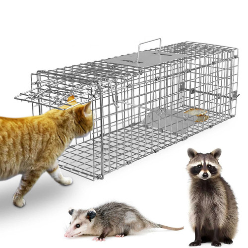 TeqHome Live Animal Cage Trap, Collapsible Humane Live Animal Cage Trap