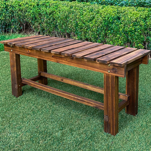 Outdoor Garden Wood Bench, 35.5" Backless Weatherproof Bench Carbonized