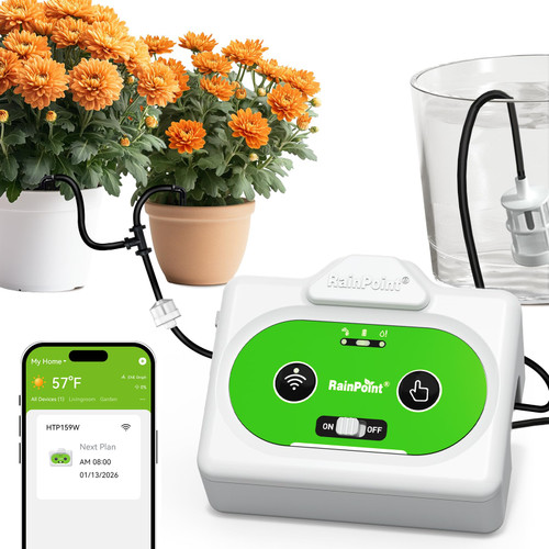 RAINPOINT WiFi Automatic Plant Waterer Indoor, Smart APP Control Drip Irrigation System for Houseplants, Anti-Siphon Vacation Watering Device with 2400mAh Rechargeable Battery (Up to 15 Pots)