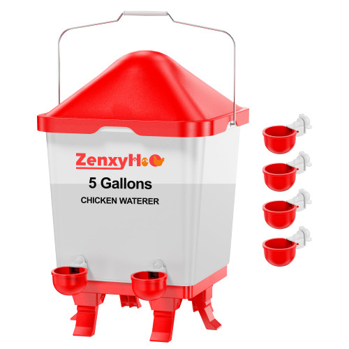 5.0 Gal Chicken Waterer Bucket with 4 Double-Layer Waterer Cups