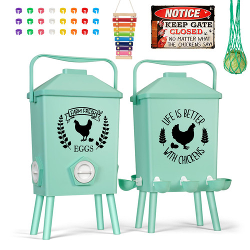 CLUCKY Hanging Chicken Waterer and Chicken Feeder Set, Wall Mountable