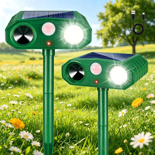 2 Pack Sonic Fortress Pro Deer Repellent Solar Animal Repellent Outdoor