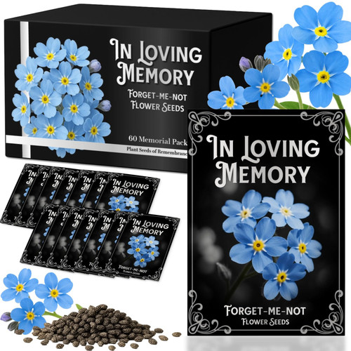 60Pack Forget Me Not Seeds Bulk, Memorial Seed Packets for Funeral Favors