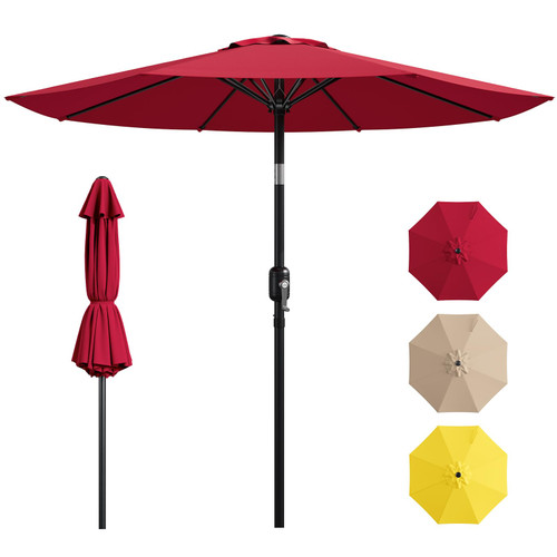 FurniEdge 9FT Patio Umbrella,Outdoor Table Umbrella with Push Button Tilt & Crank,Pool Umbrella with Fade-Resistant Canopy, Heavy-Duty Steel Frame, Vented Top, for Deck, Backyard & Market, Dark Red