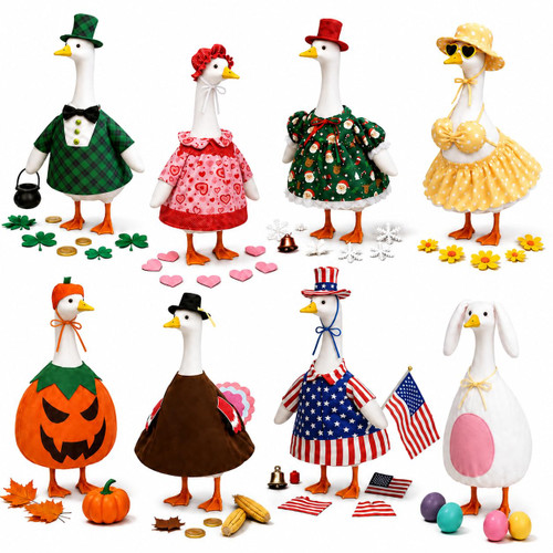 WeLyruff 8 Set Porch Goose Outfits 23 inch - for Patio Lawn Decor