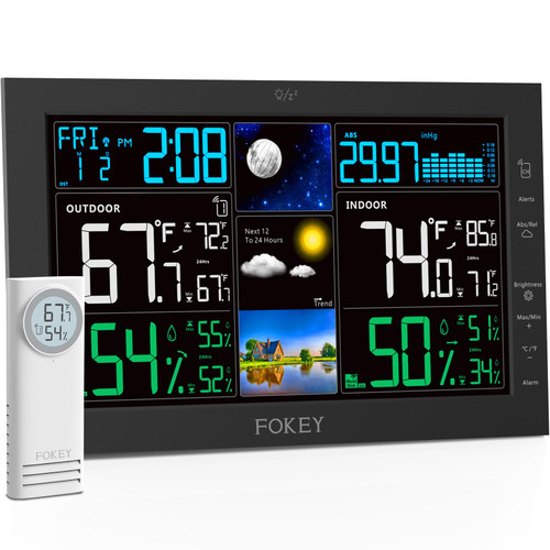 Fokey Weather Station Wireless Indoor Outdoor with Atomic Clock 7Time Zones