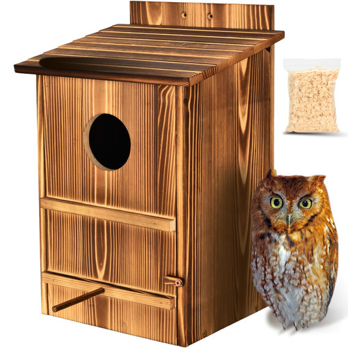 TKVAZK Screech Owl Box, Large 17"x9.5"x8.5" Wooden Owl House for Outside