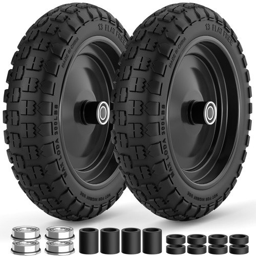 RONPOW 4.00-6 Flat Free Garden Wheelbarrow Tire and Wheel, 13" Black 2Pack