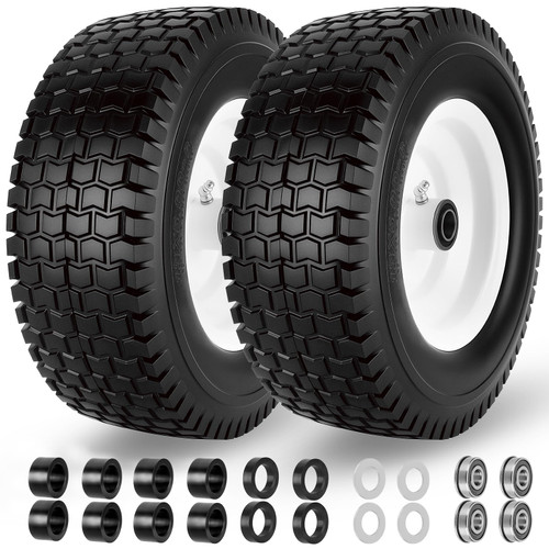 13x5.00-6 Flat Free Tire and Wheel with 3/4" & 5/8" Bearings – 2 Pack 13x5x6 Solid Lawn Mower Tires for Riding Lawn Mower Tires and Wheel with 3" Centered Hub